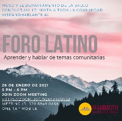 Details of the Foro Latino meeting on January 26 from 5:00-6:00pm.